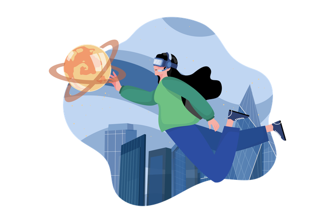 Girl using VR tech  Illustration
