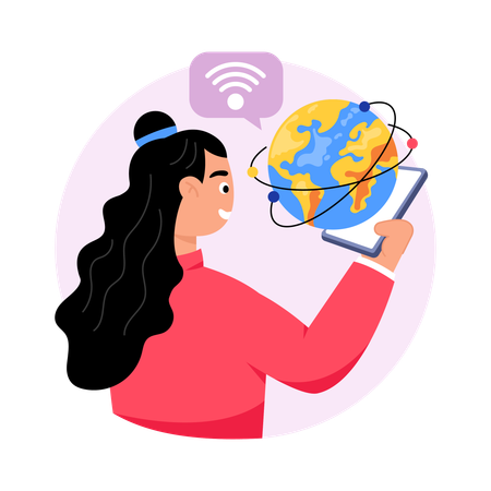 Girl using VR Technology  Illustration