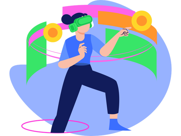 Girl Using Vr Technology  Illustration