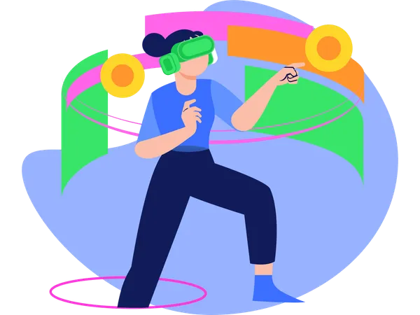 Girl Using Vr Technology  Illustration