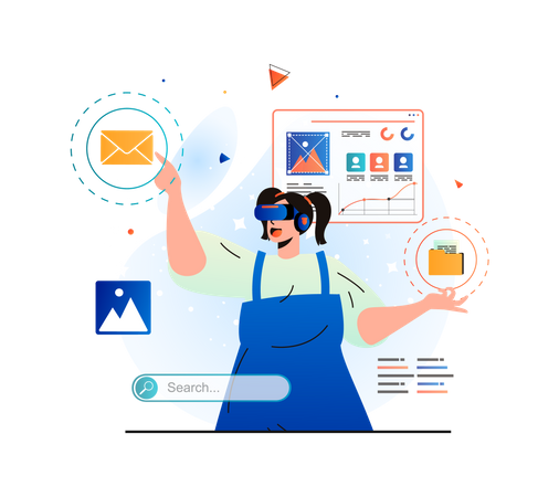 Girl using VR technology in daily life  Illustration