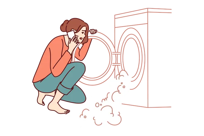 Girl using washing machine  Illustration