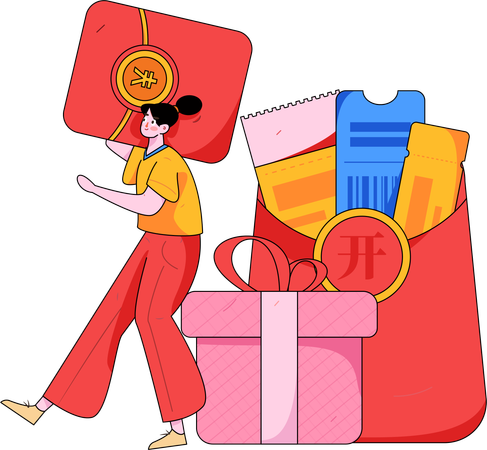 Girl using Yen gift card wallet  Illustration