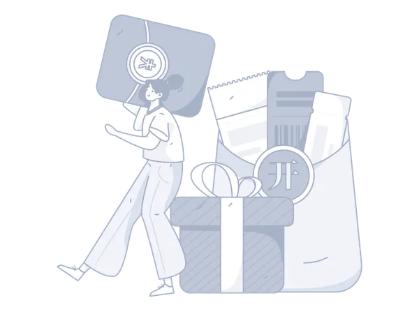 Girl using Yen gift card wallet  Illustration