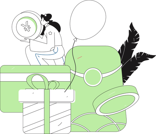 Girl using Yen wallet  Illustration