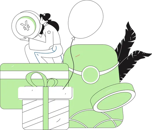 Girl using Yen wallet  Illustration
