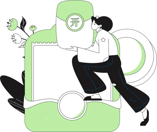 Girl using Yen wallet  Illustration