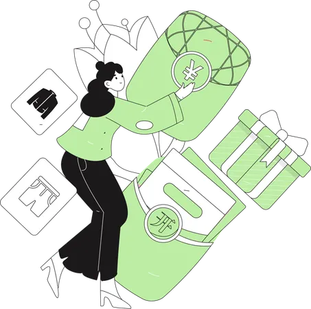 Girl using Yen wallet  Illustration