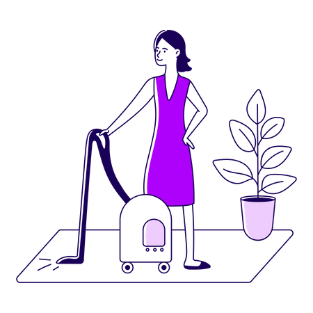 Girl vacuuming Illustration