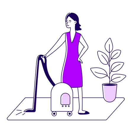 Girl vacuuming Illustration