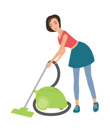 Girl vacuuming floor  일러스트레이션