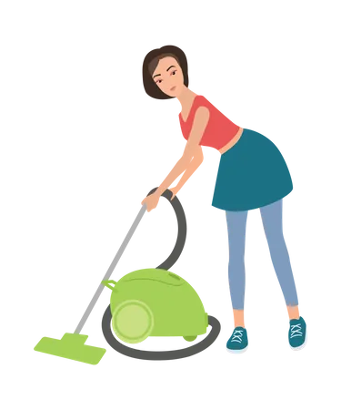 Girl vacuuming floor  일러스트레이션