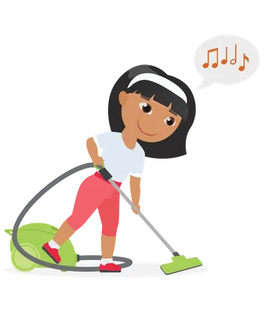 Girl vacuuming floor  Illustration