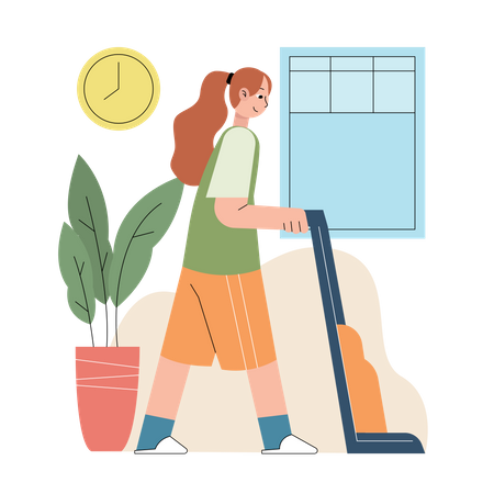 Girl vacuuming home Illustration