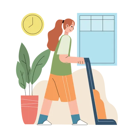 Girl vacuuming home  Illustration