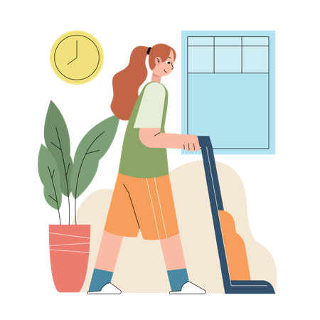 Girl vacuuming home  일러스트레이션