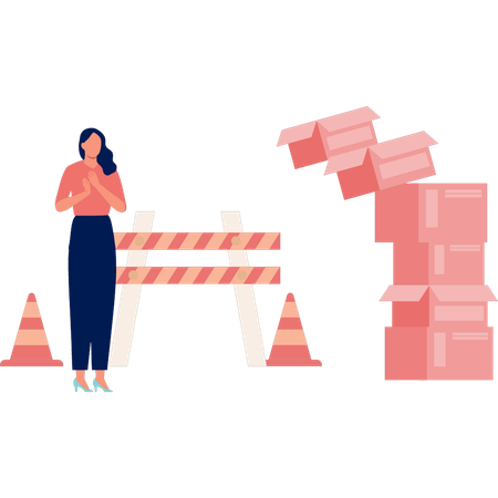 Girl viewing at road blockers  Illustration