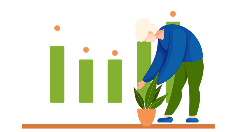 Girl viewing her business analysis data  Illustration