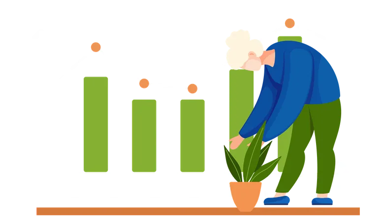 Girl viewing her business analysis data  Illustration