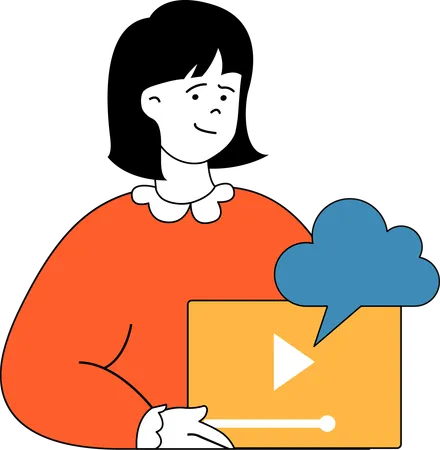 Girl views video on cloud  Illustration