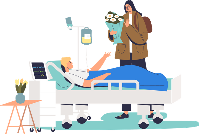 Girl visiting patient in hospital Illustration
