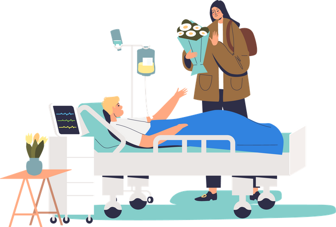 Girl visiting patient in hospital  Illustration