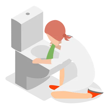 Girl Vomiting In Toilet  Illustration