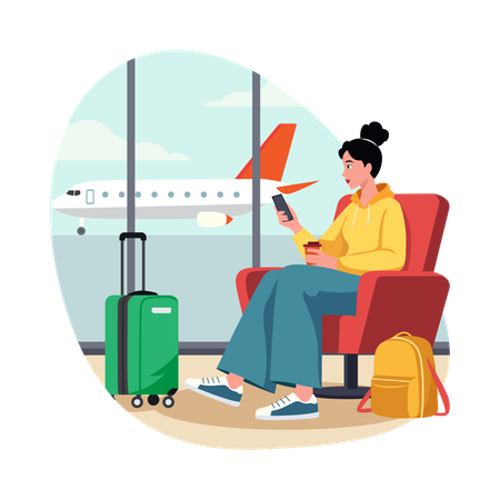 Girl Waiting at the Airport  Illustration