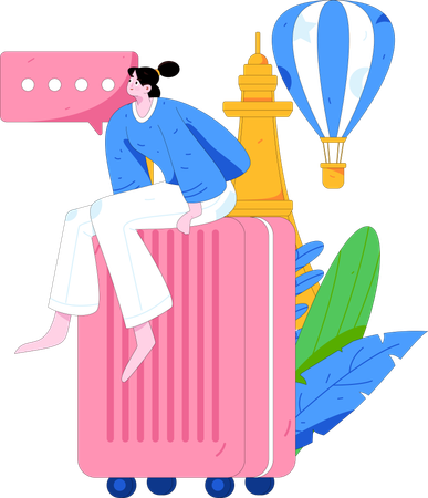 Girl waiting at travel location  Illustration