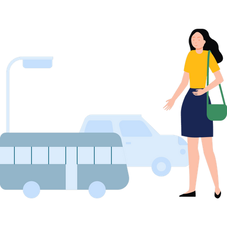 Girl waiting for bus  Illustration