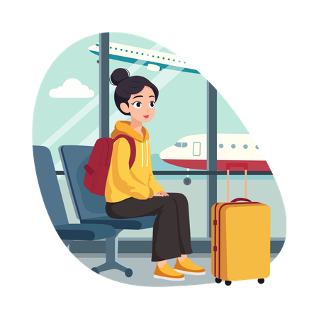 Girl Waiting for Flight Call  Illustration