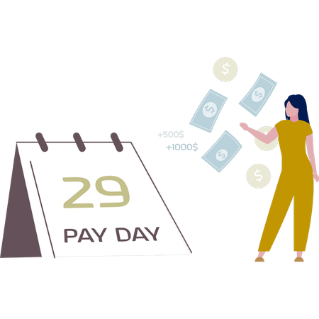 Girl waiting for pay day impatiently  Illustration
