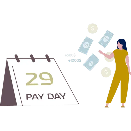 Girl waiting for pay day impatiently  Illustration