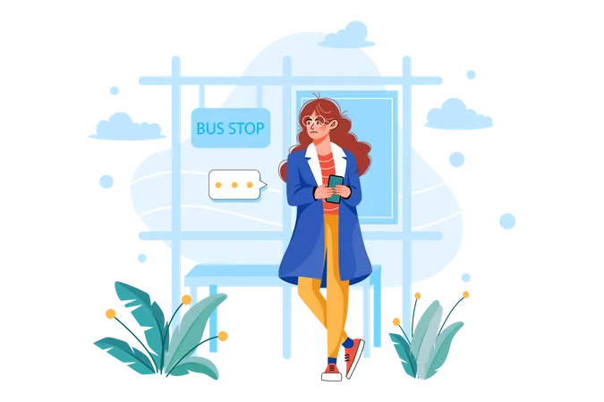 Girl waiting for the bus  Illustration