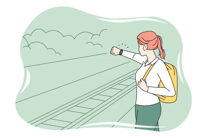 Girl waiting for train  Illustration