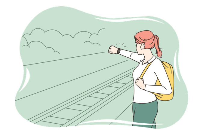 Girl waiting for train  Illustration