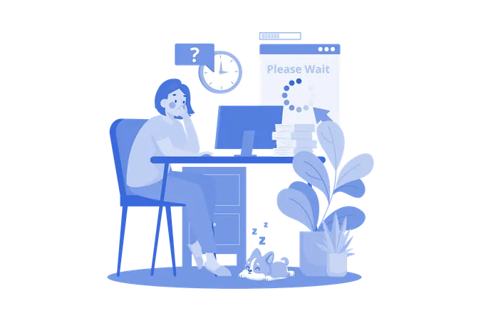 Girl waiting for website page loading  Illustration