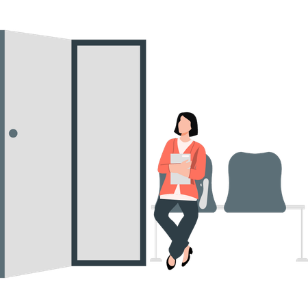 Girl waiting outside office for job interview  Illustration