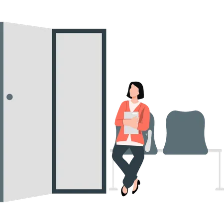 Girl waiting outside office for job interview  Illustration