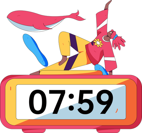 Girl wakes on time for yoga sessions  Illustration