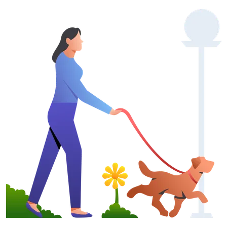 Girl Walk with Dog  Illustration