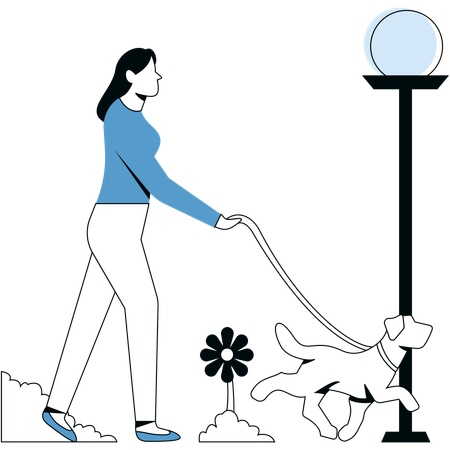 犬と散歩する女の子  イラスト