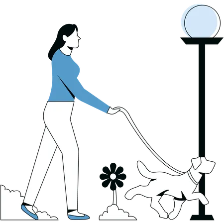 犬と散歩する女の子  イラスト