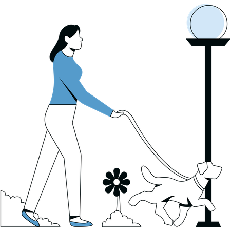 Girl Walk with Dog  Illustration