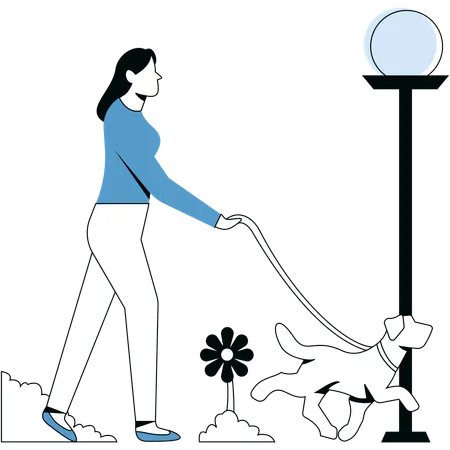 Girl Walk with Dog  Illustration