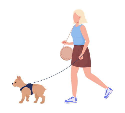 Girl Walk With Dog  Illustration