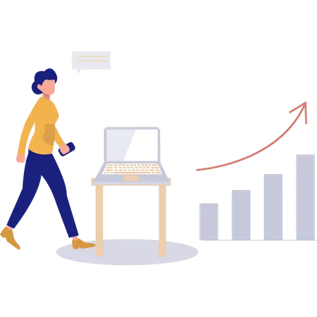 Girl walking and doing analysis chart  Illustration