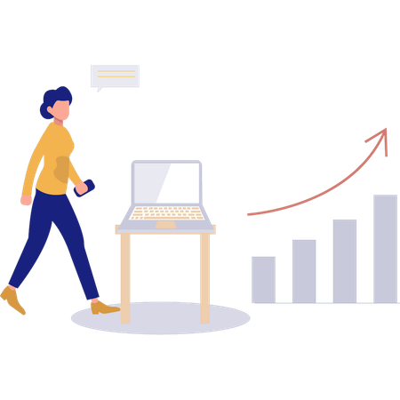Girl walking and doing analysis chart  Illustration