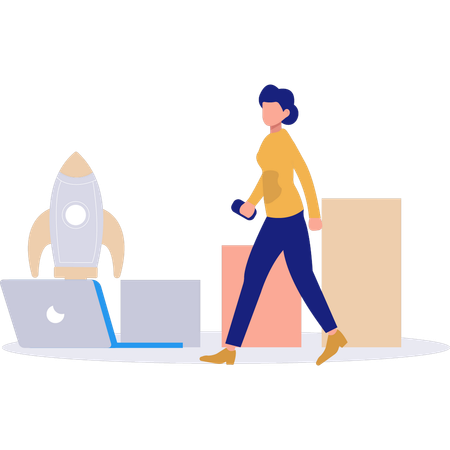 Girl walking and doing startup analysis  Illustration