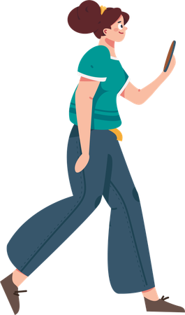 Girl walking and using phone  Illustration